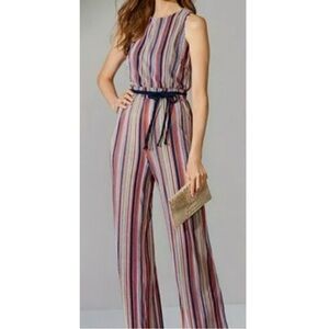 Alex Marie Multicolor Striped Jumpsuit Pink Navy Green Vibrant, Women’s size 16
